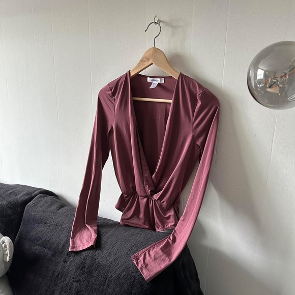 Burgundy long sleeve wrap bodysuit - Picture 5 of 6
